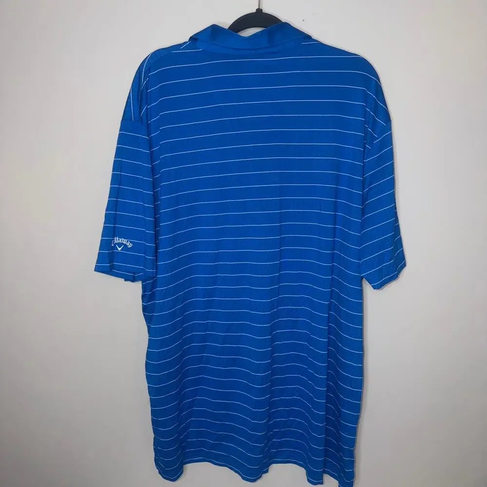 Callaway Opti-Dri Mens Size XXL Blue White Stripe Short Sleeve Golf Polo Casual